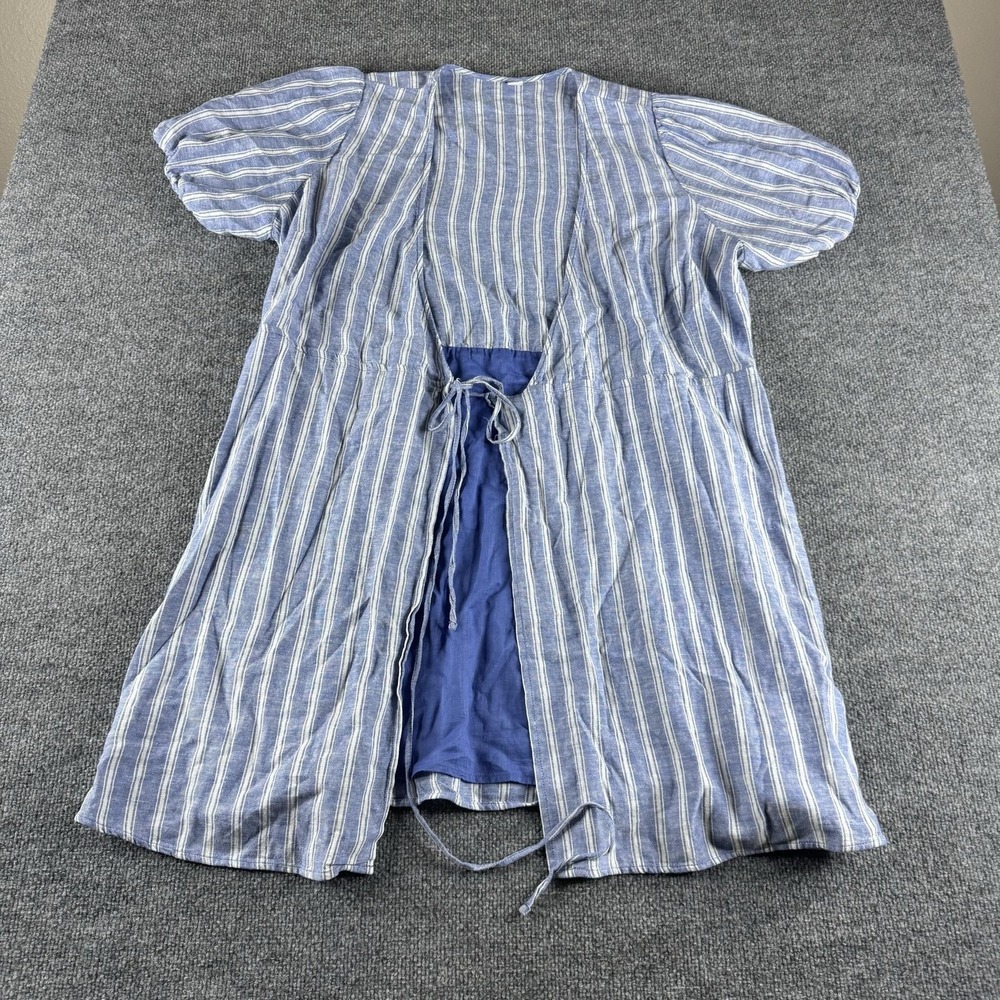 Old‎ Navy Dress Women XL Blue Linen Fit Flare Sundress Coastal Beachy Vacation